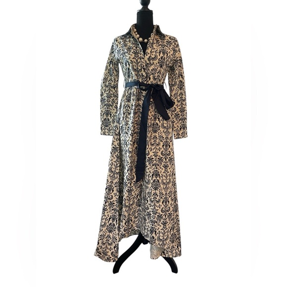 Trish Scully Costance maxi dress navy damask cottagecore cotton button down sz 0 - Picture 4 of 12